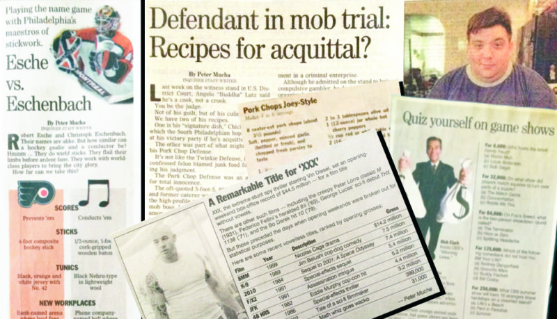 Peter Mucha stories with quiz, charts, humor, recipes as seen in Philadelphia Inquirer